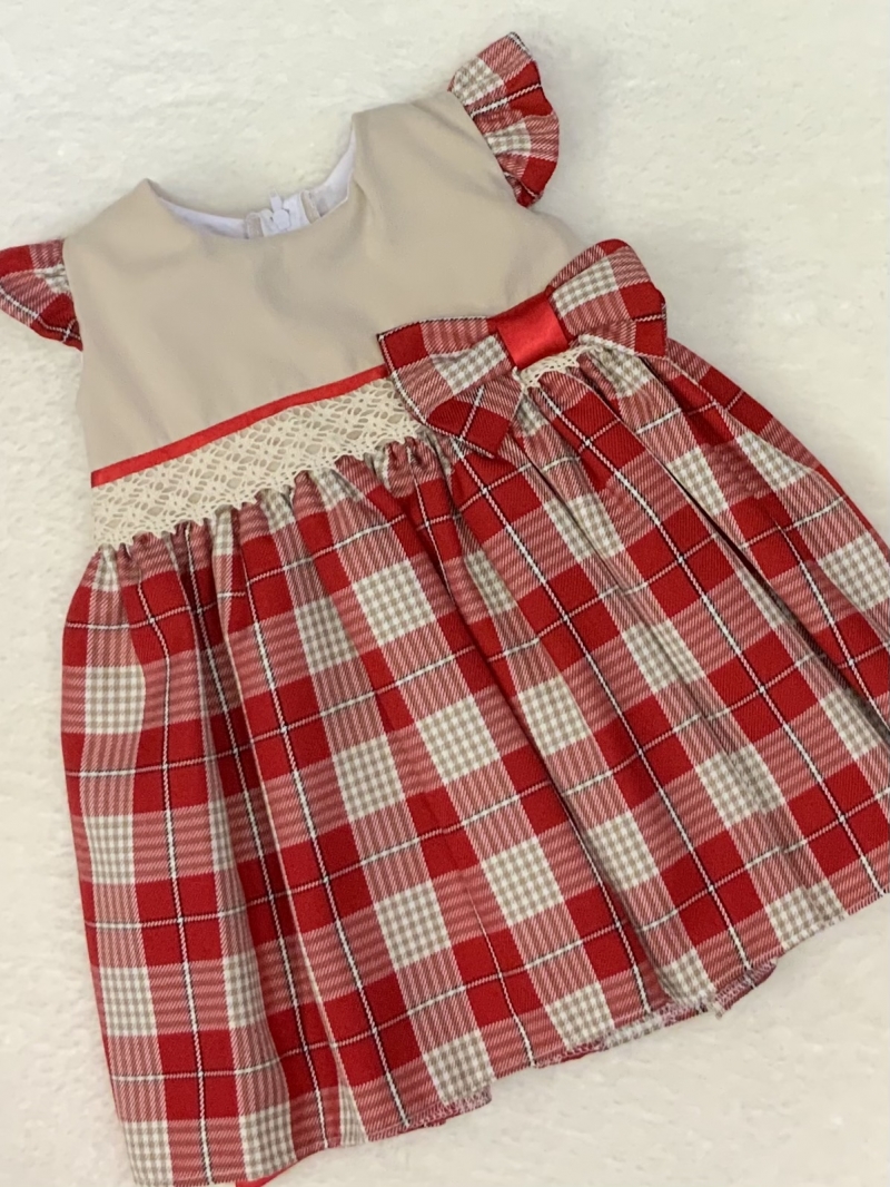 baby girls beige red tartan dress