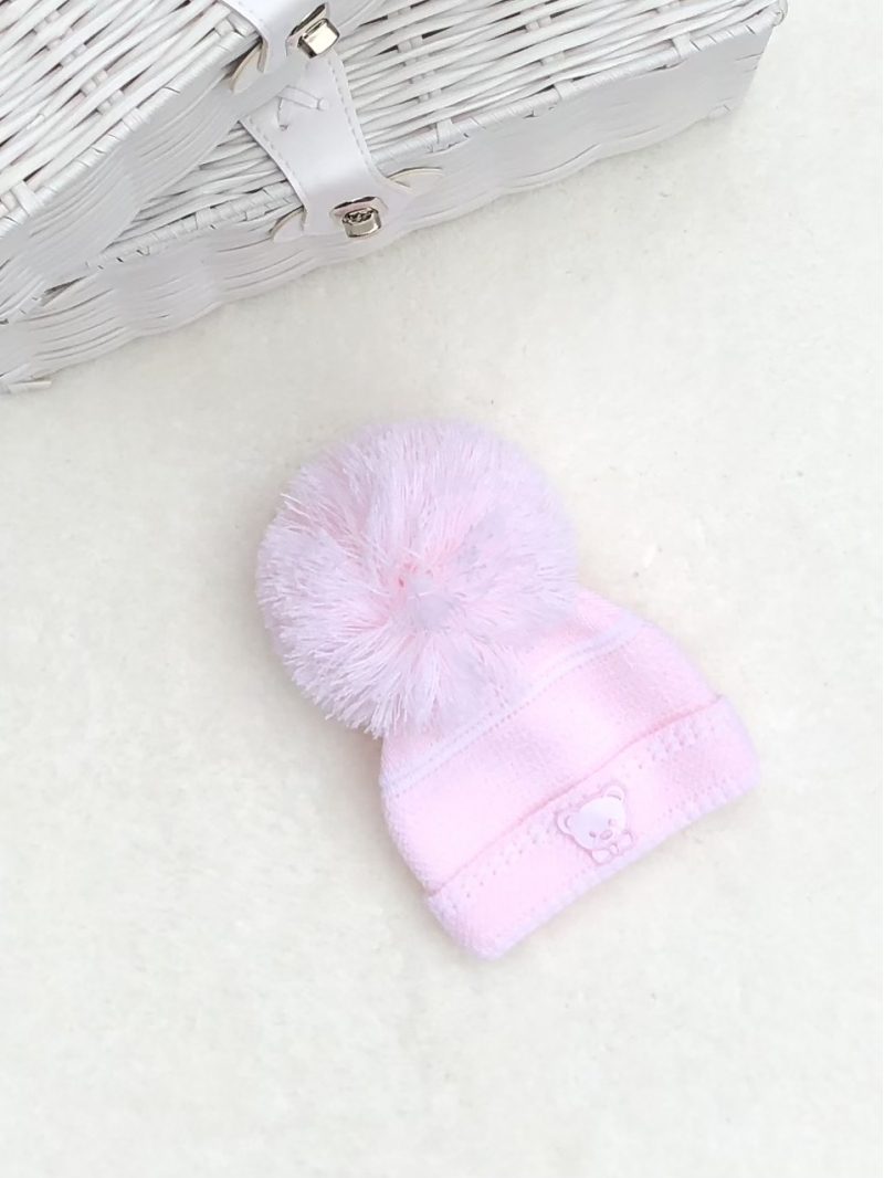 newborn baby girls pink knitted hat pom pom