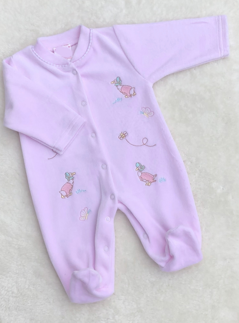baby pink girls easter duck puddle velour romper