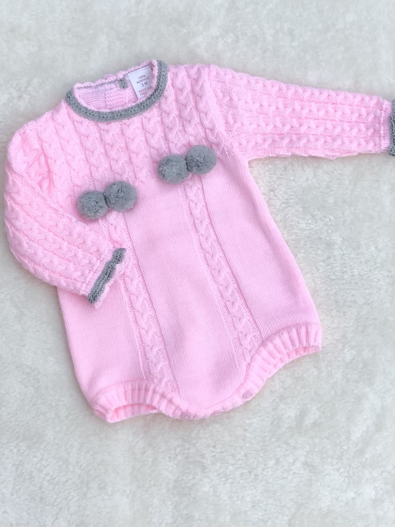 babies girls all in one knitted romper pink grey