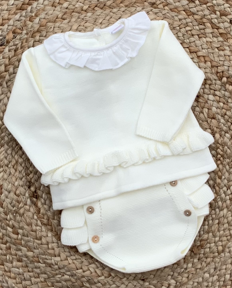 baby girls cream ivory frilly knitted jumper jam pants 