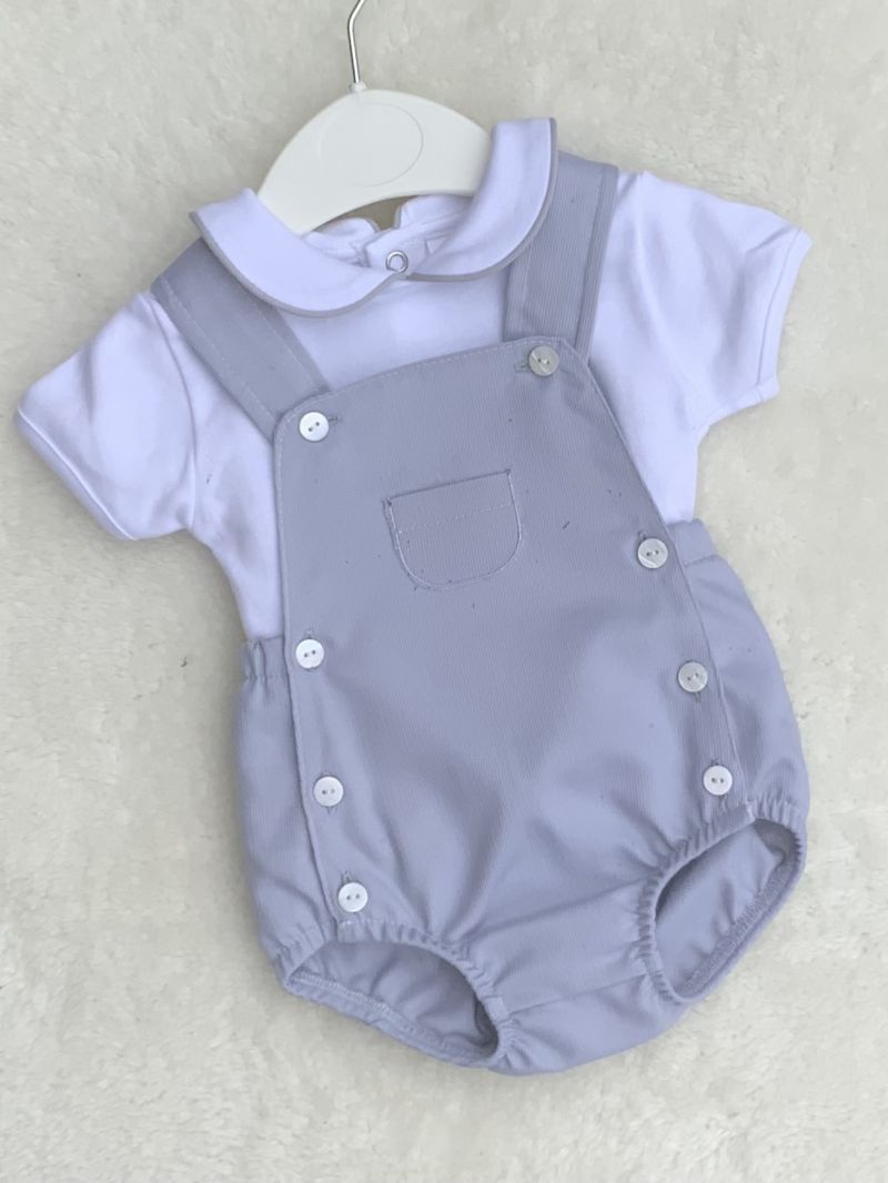 BABY BOYS GREY DUNGEREES SHORTS  ROMPER AND T-SHIRT