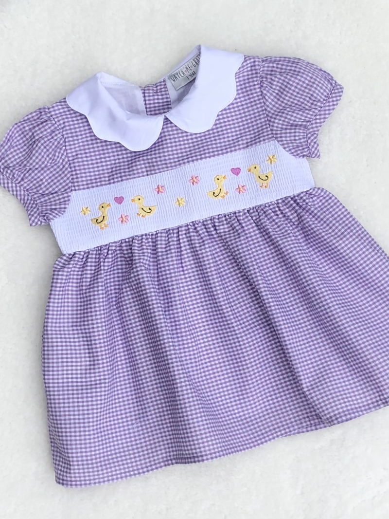 baby girls lilac white checked smocked dress 