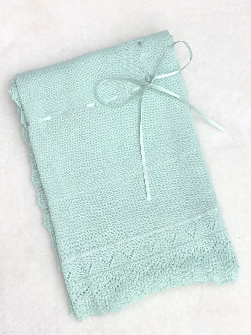 babies unisex mint green knitted baby shawl b