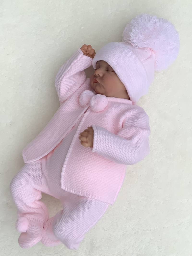 baby girls pink knitted cardigan pom pom trou
