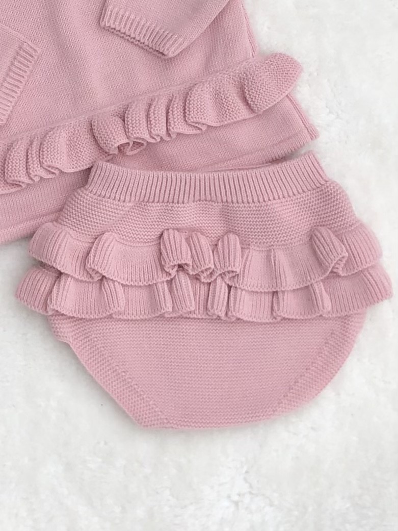 BABY GIRLS DUSKY PINK KNITTED RIFFLE JUMPER J