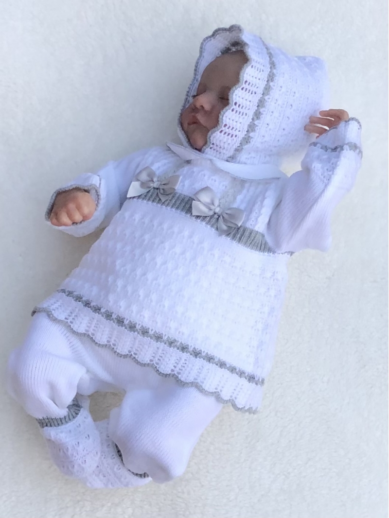 babies unisex white silver knitted 3 piece se