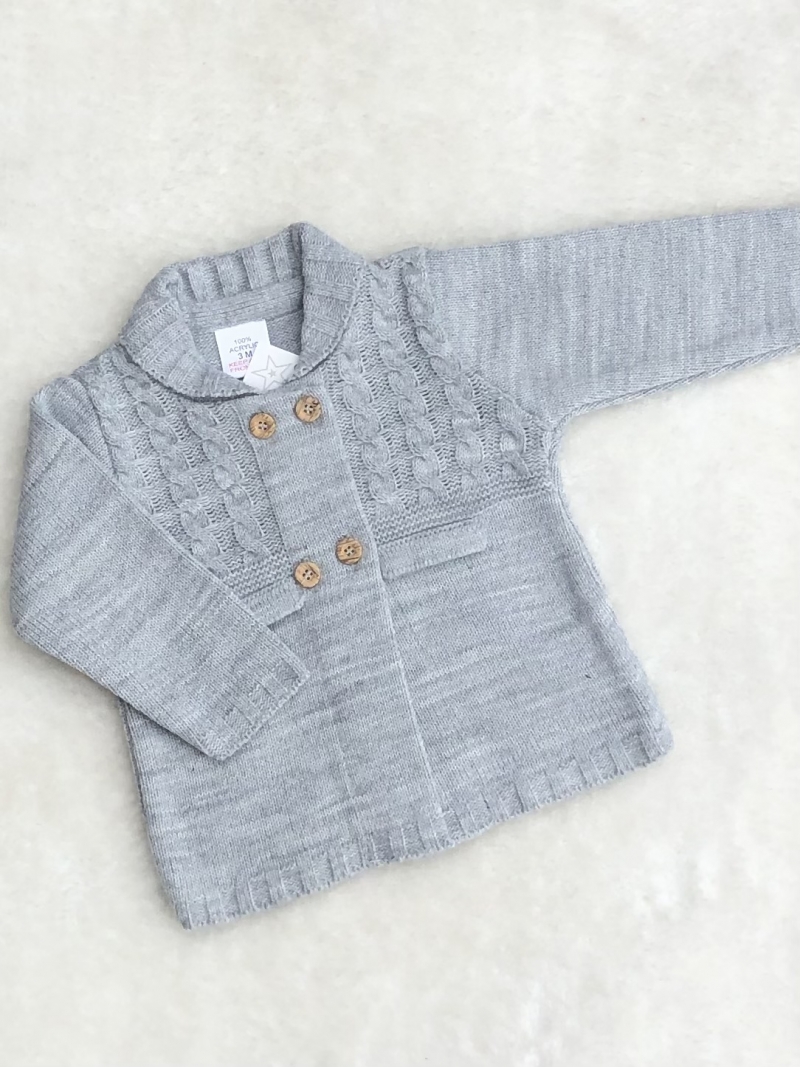 marl grey baby boys cable knitted cardigan ja