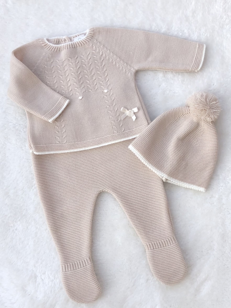 babies beige biscuit knitted set jumper trous