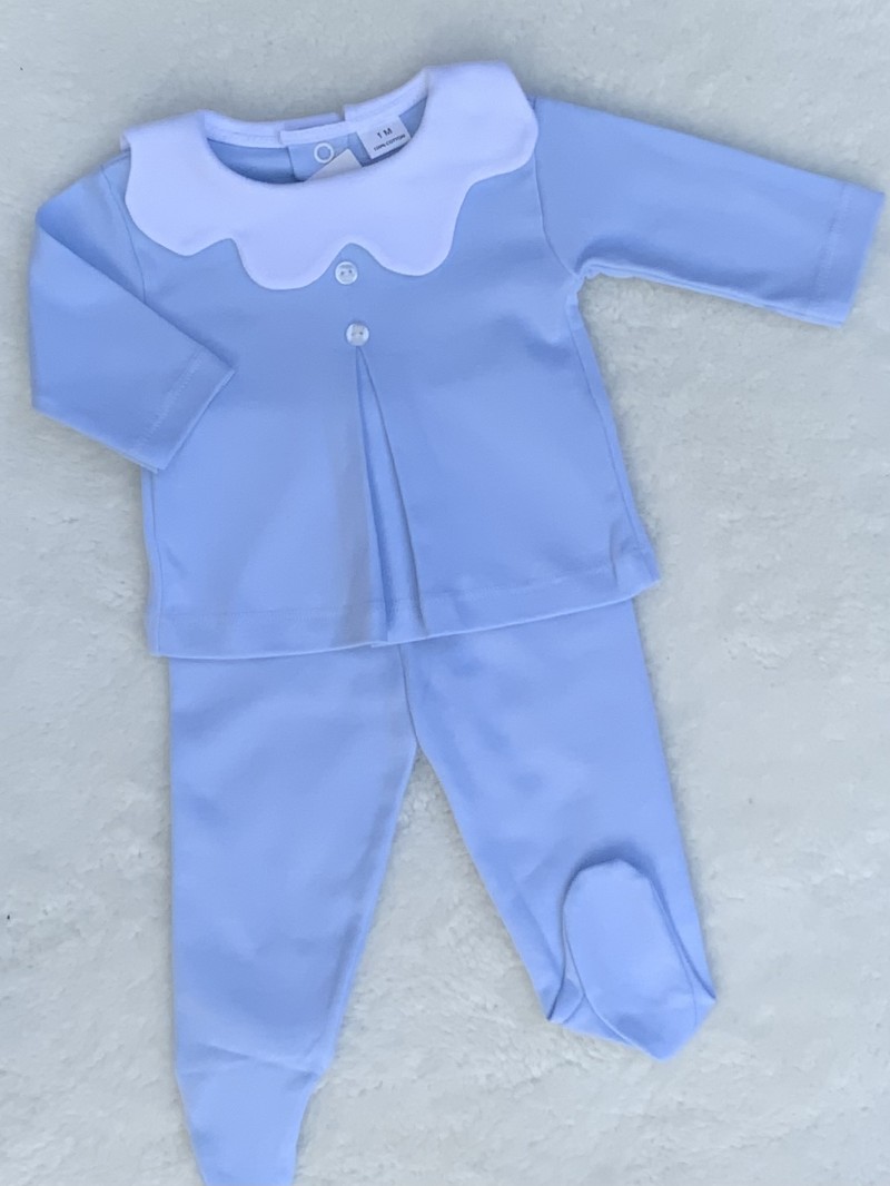 BABY BLUE BOYS OUTFIT TOP TROUSERS SCALLOPED 
