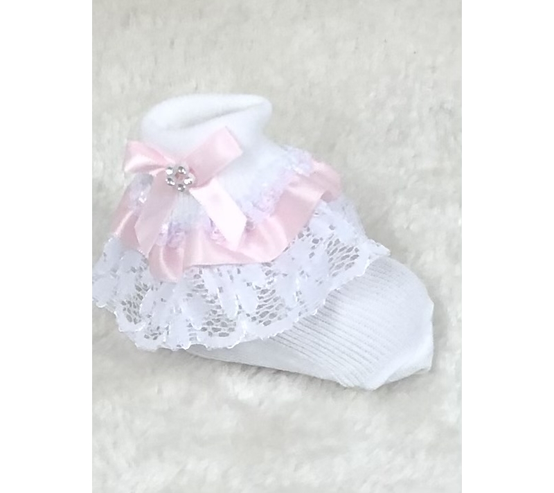 traditional baby girls pink diamanyte lace an