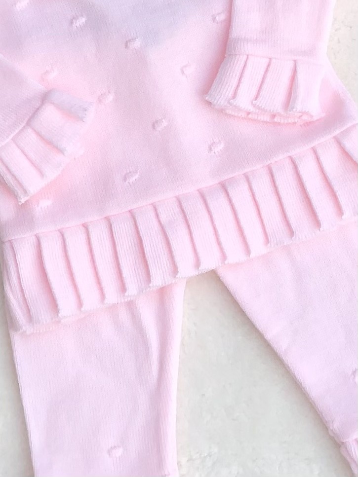 BABY GIRLS PINK KNITTED SET PLEATED DETAILING