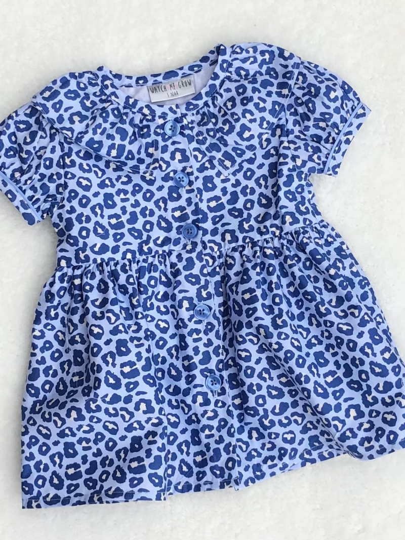 baby girls blue leopard print shawl collar dr