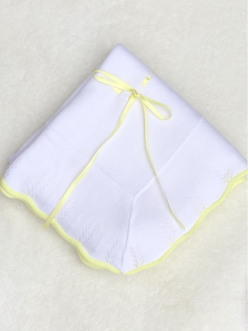 babies unisex white lemon knitted baby shawl 