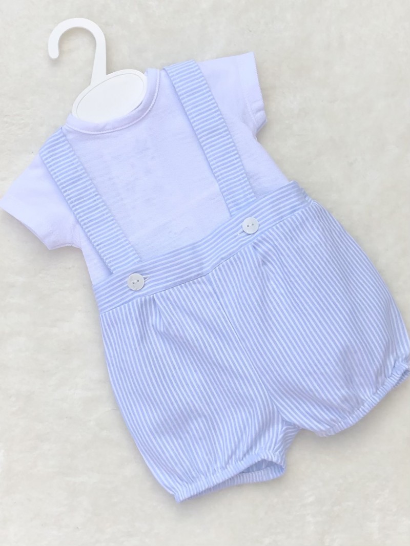 baby boys blue white stripe dungerees with t-