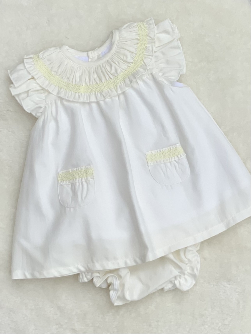 baby girls cream and lemon dress matching pan