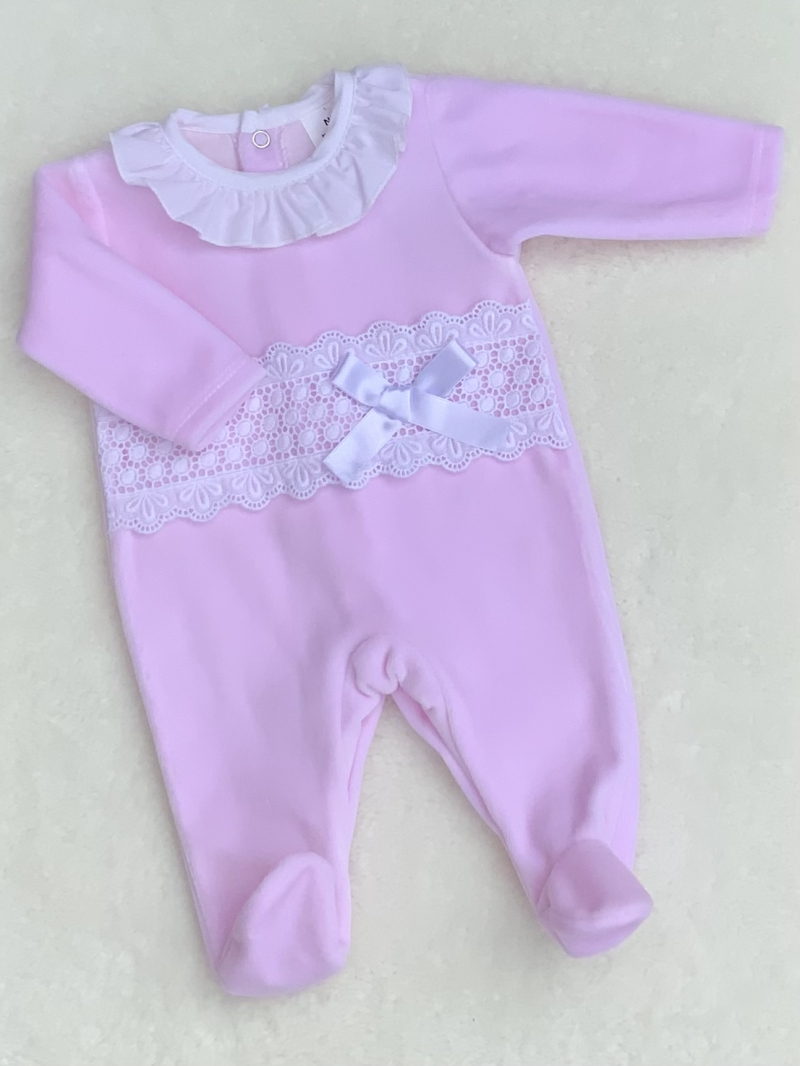baby girls pink white lace velour all in one 