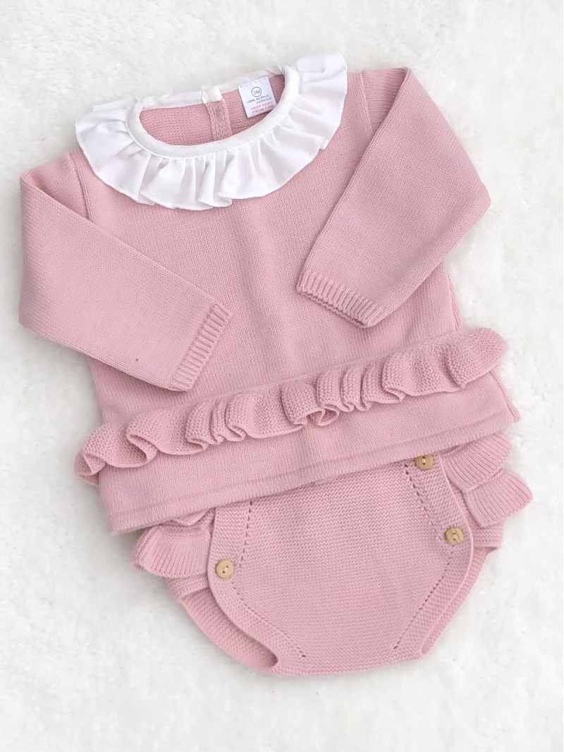 BABY GIRLS DUSKY PINK KNITTED RIFFLE JUMPER J