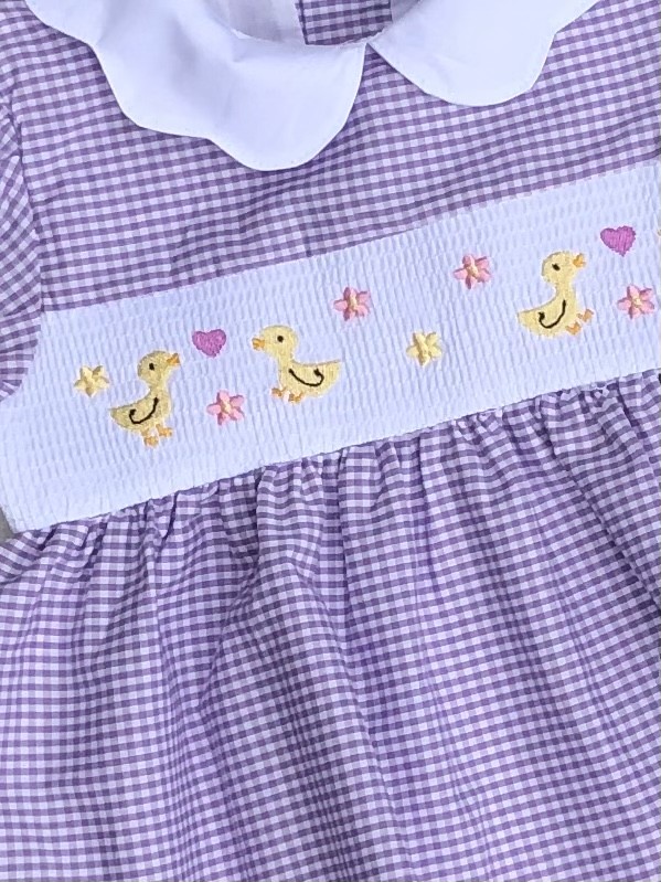 BABY GIRLS LILAC WHITE CHECKED SMOCKED DRESS 