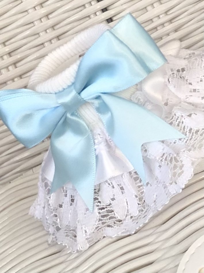 BABY GIRLS WHITE FRILLY LACE ANKLE SOCKS BLUE
