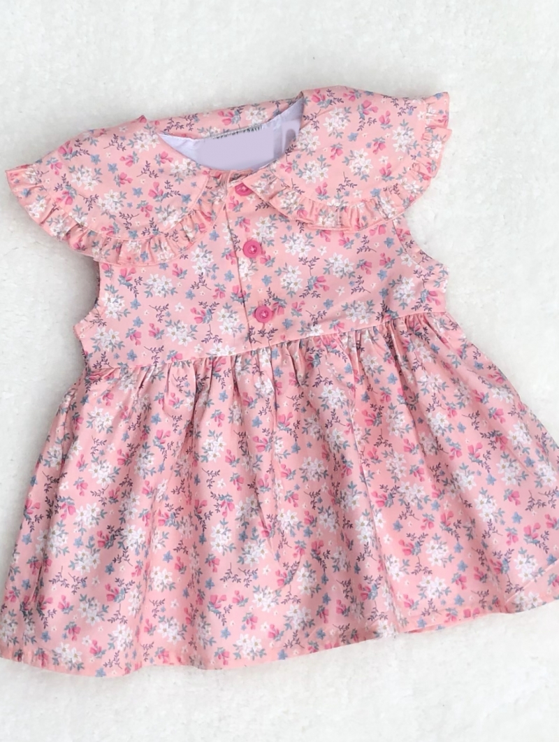 baby girls coral pink floral dress frill coll