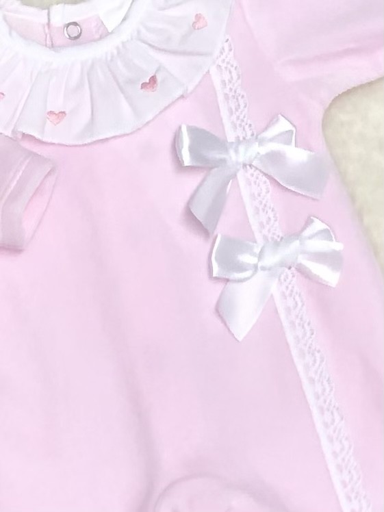 BABY GIRLS PINK VELOUR ALL IN ONE BOWS
