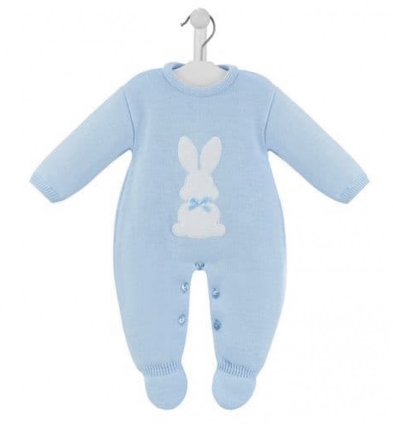 BABIES BLUE WHITE KNITTED BUNNY MOTIF ROMPER 