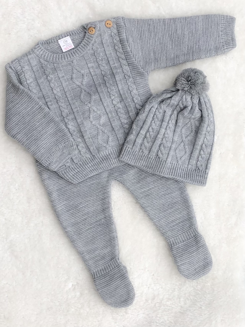 baby boys cable knitted jumper trousers hat l