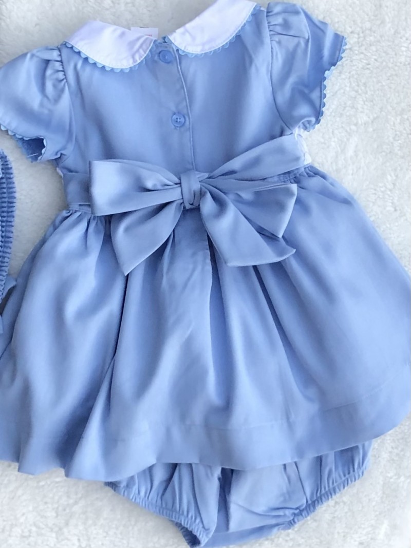BABY GIRLS BLUE SMOCKED DRESS PANTS HEADBAND 