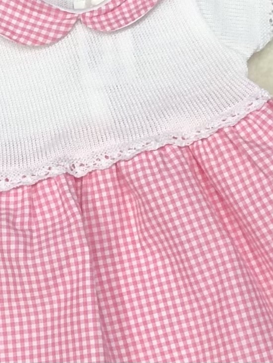 BABY GIRLS PINK WHITE GINGHAM KNIT BODICE DRE