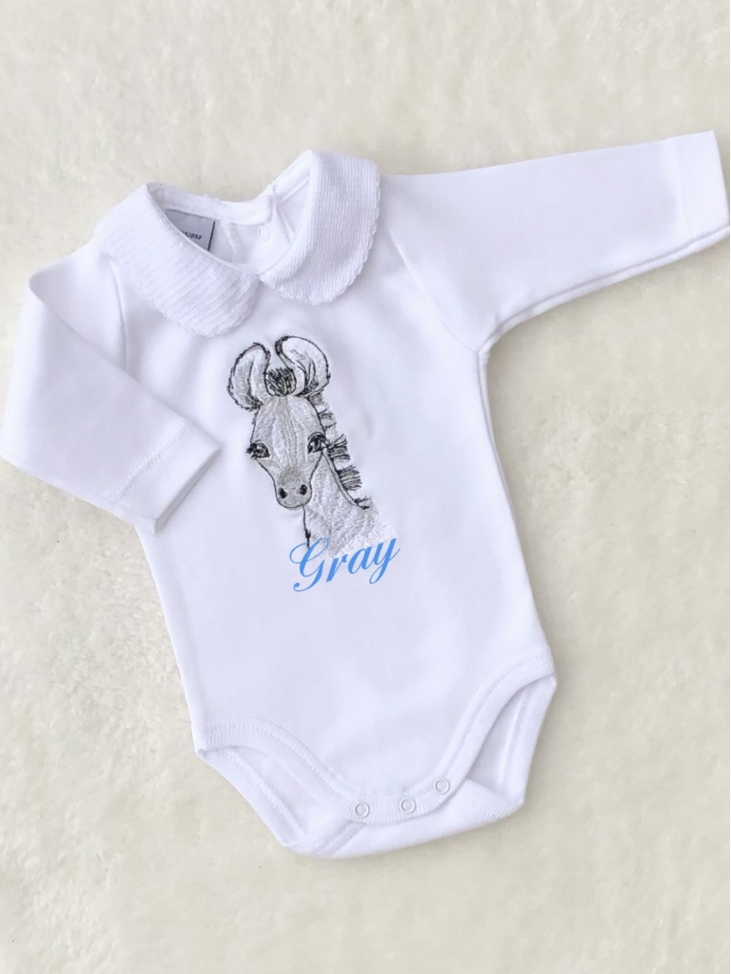 personalised embroidered zebra baby vest body
