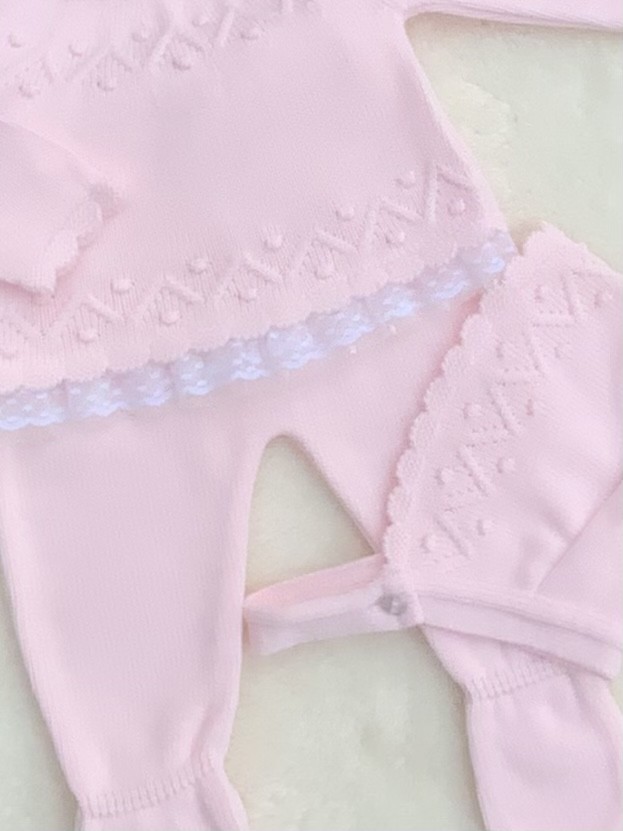 BABIES SOFT PINK KNITTED LACE SET JUMPER TROU