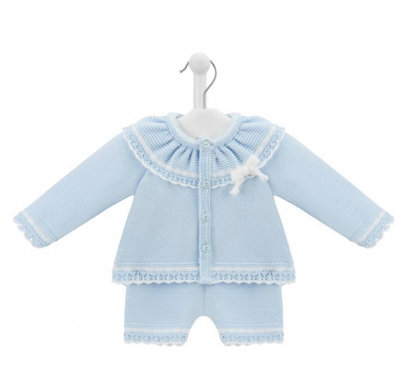 baby blue knitted outfit cardigan and shorts