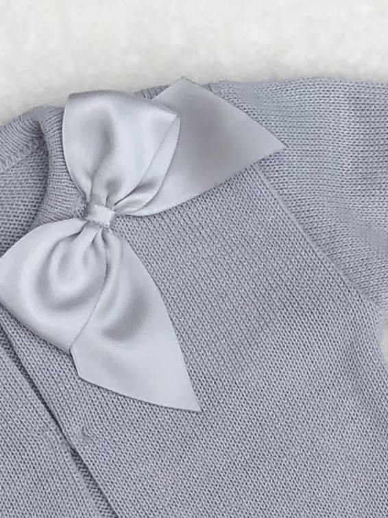 BABY GIRLS GREY KNITTED CARDIGAN BOWS