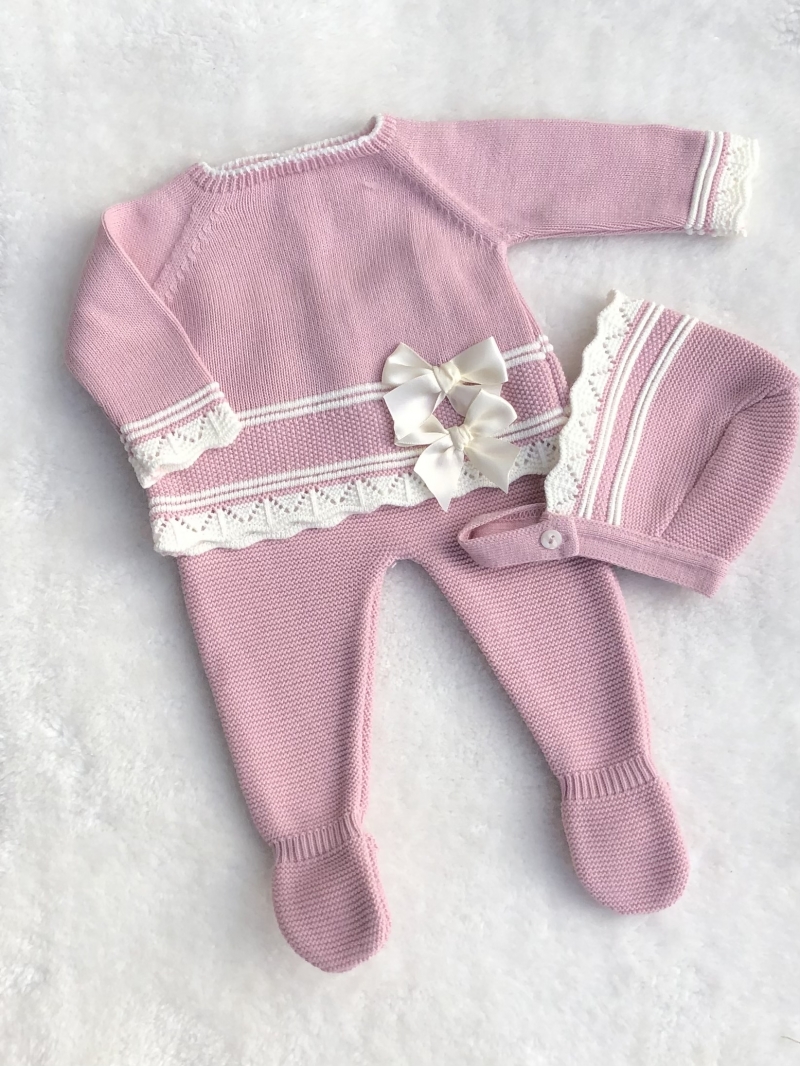 baby girls knitted dusky pink cream jumper tr