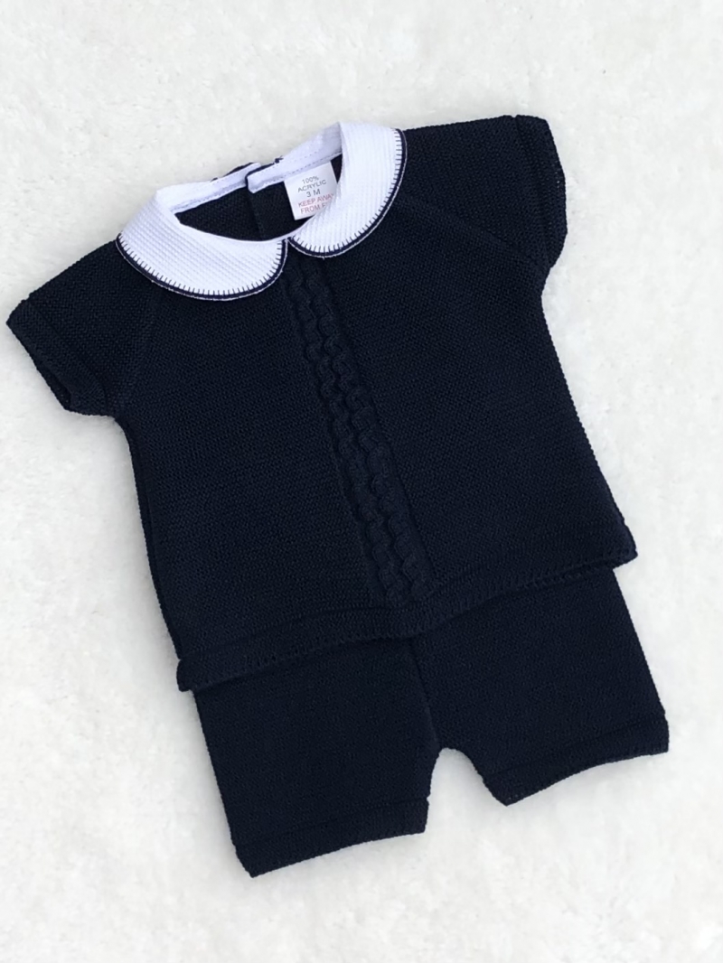 babybboys navy blue knitted t-shirt and short