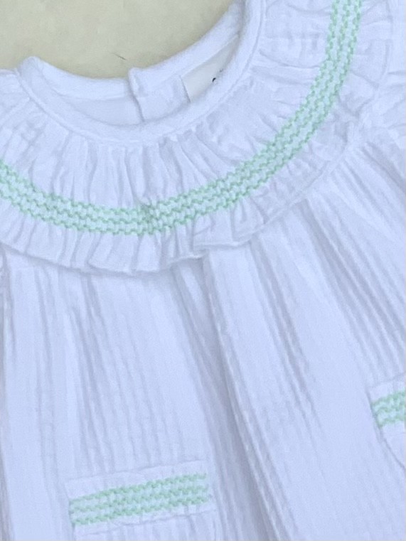 BABY GIRLS WHITE MINT GREEN WAFFLE DRESS PANT