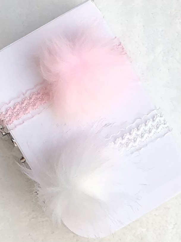 BABY GIRLS FAUX FUR LACE HEADBANDS CREAM PINK