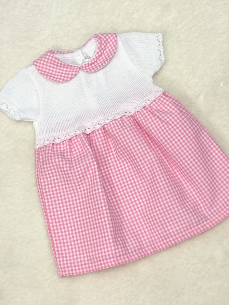 baby girls pink white gingham knit bodice dre