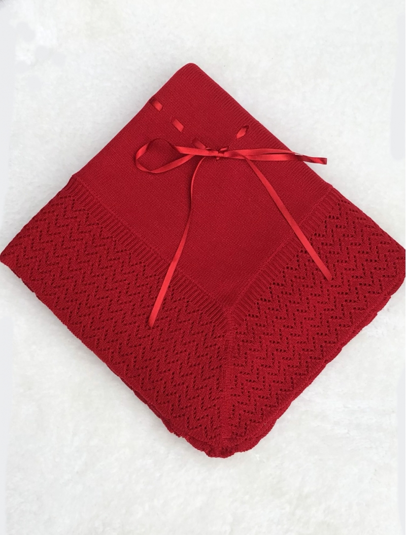 spanish  christmas red knitted baby shawl bla