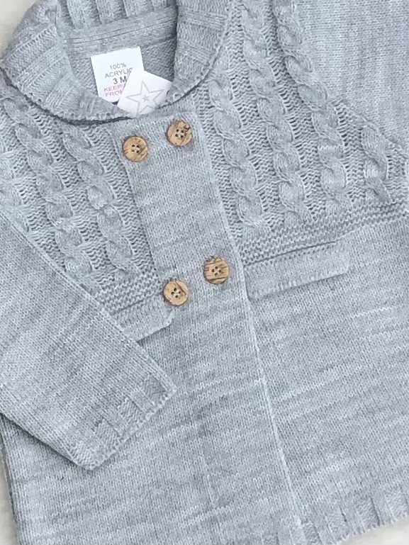 MARL GREY BABY BOYS CABLE KNITTED CARDIGAN JA