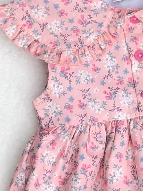 BABY GIRLS CORAL PINK FLORAL DRESS FRILL COLL