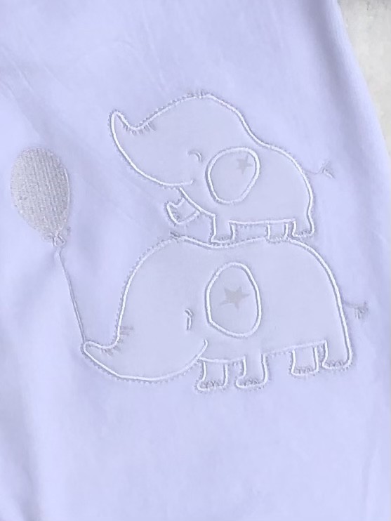 UNISEX BABIES WHITE VELOUR ELEPHANT ROMPER