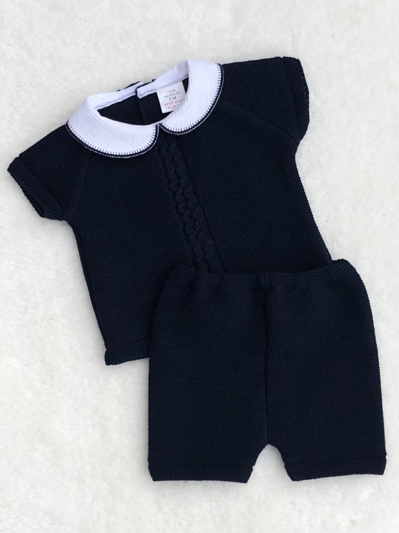 BABYBBOYS NAVY BLUE KNITTED T-SHIRT AND SHORT