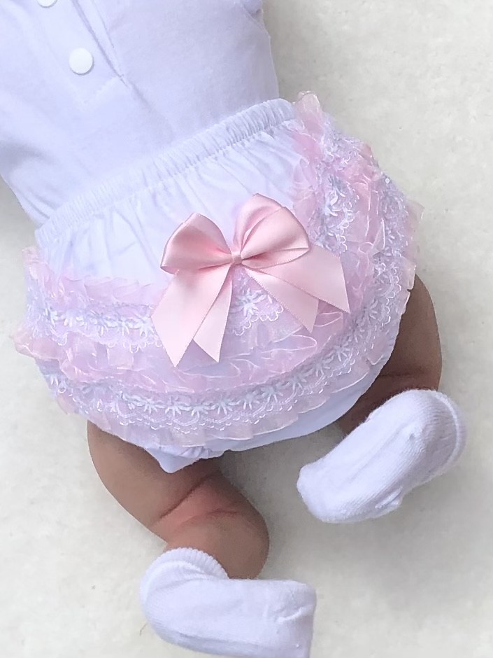 BABY BABIES WHITE PINK LACE FRILLY KNICKERS P