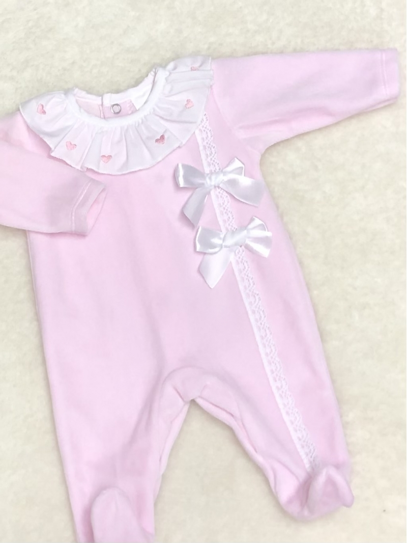 baby girls pink velour all in one bows