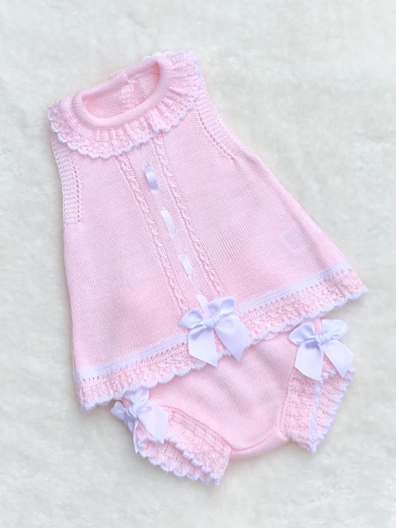 knitted girls  tunic jam pants baby pink
