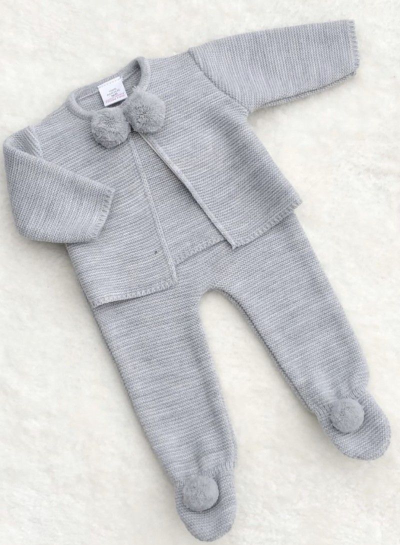 BABIES GREY KNITTED CARDIGAN TROUSERS WITH PO