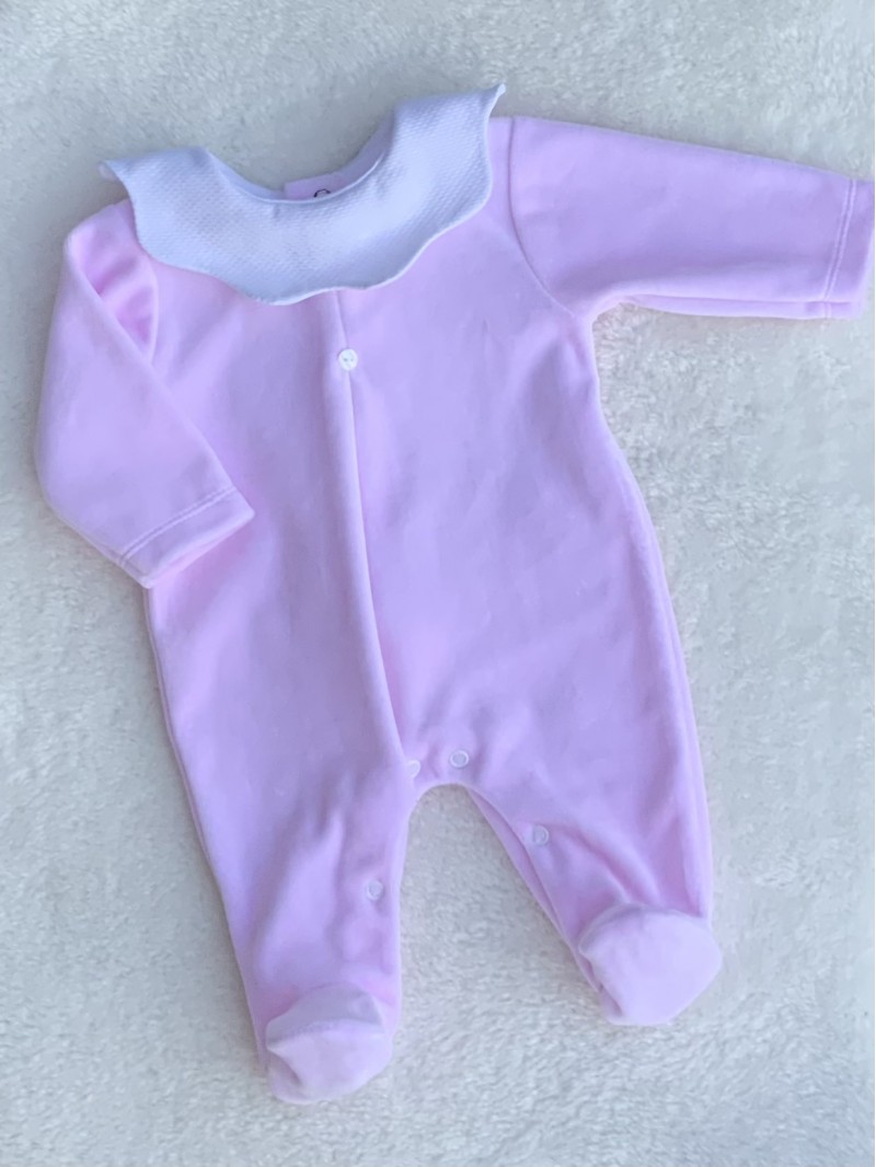 BABY GIRLS PINK VELOUR ALL IN ONE ROMPER
