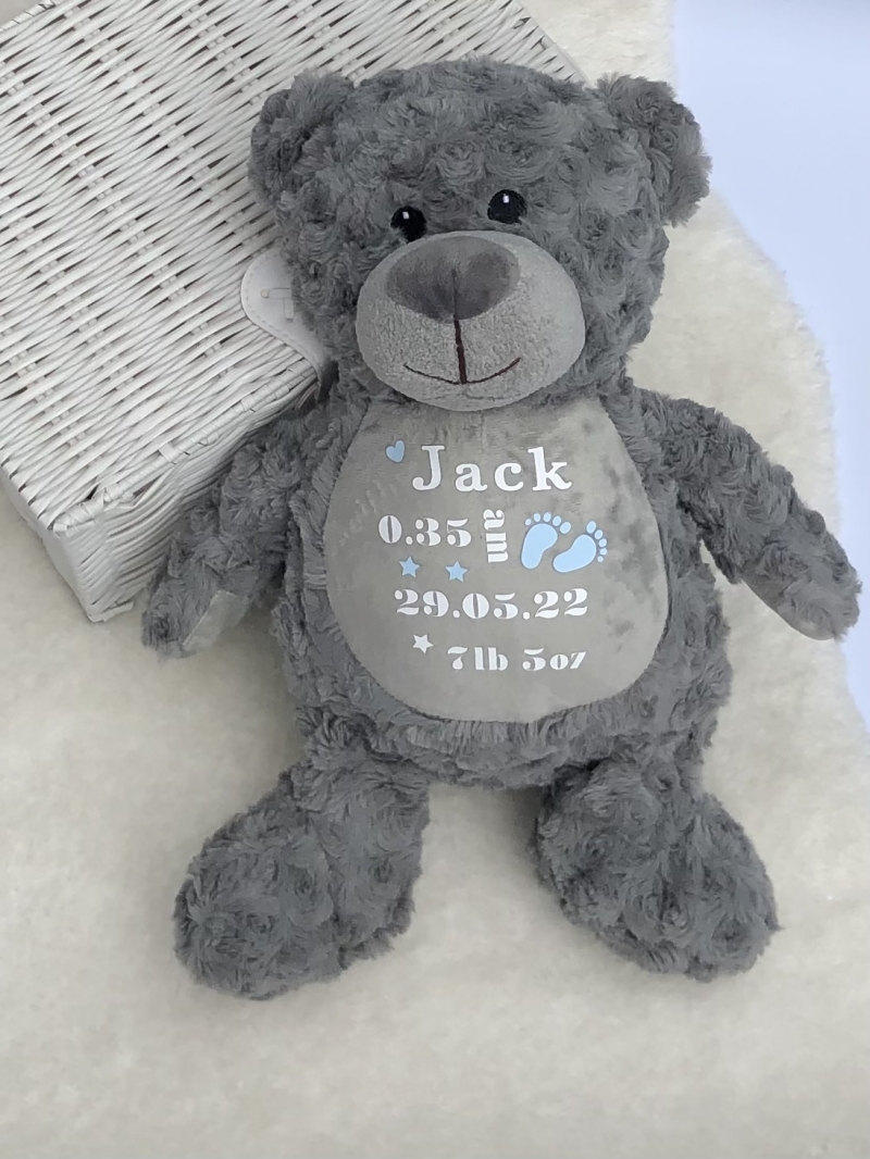 personalised grey swirl fur  teddy bear gift 